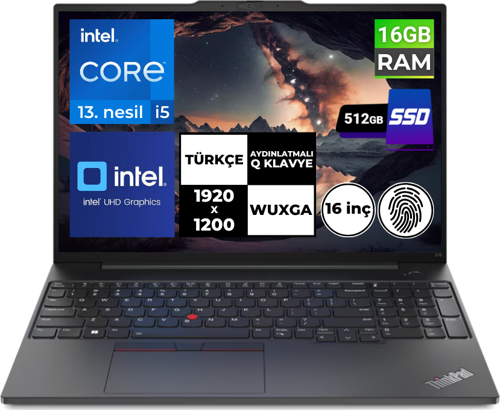 ThinkPad E16 Gen1 i5-1335U 16 GB 512 GB SSD 16" WUXGA Freedos 21JN0005TX BT5