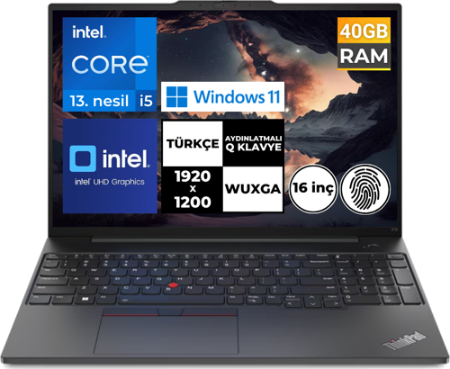 ThinkPad E16 Gen1 i5-1335U 40GB 256 GB SSD 16" WUXGA Windows 11 Pro 21JN0005TX BT35