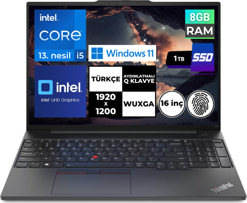 ThinkPad E16 Gen1 i5-1335U 8 GB 1 TBSSD 16" WUXGA Windows 11 Pro 21JN0005TX BT40