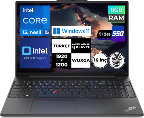 ThinkPad E16 Gen1 i5-1335U 8 GB 512 GB SSD 16" WUXGA Windows 11 Pro 21JN0005TX BT36