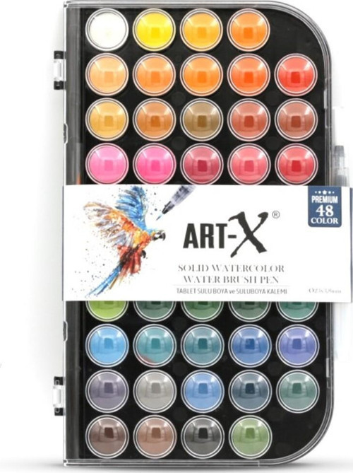 Art-x 48 Renk Tablet Suluboya Seti - Su Hazneli Fırça Hediyeli