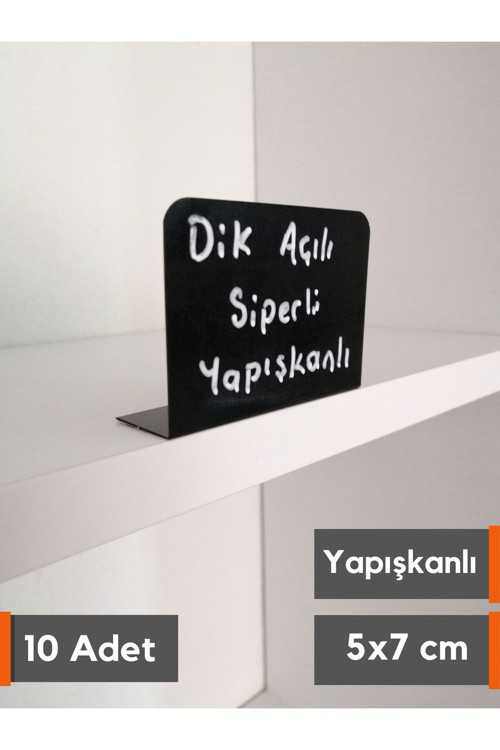 10 Adet PVC Karatahta Siyah Ürün Etiket 5x7 cm Yapışkanlı Raf Fiyat Etiketi Siperli isimlik