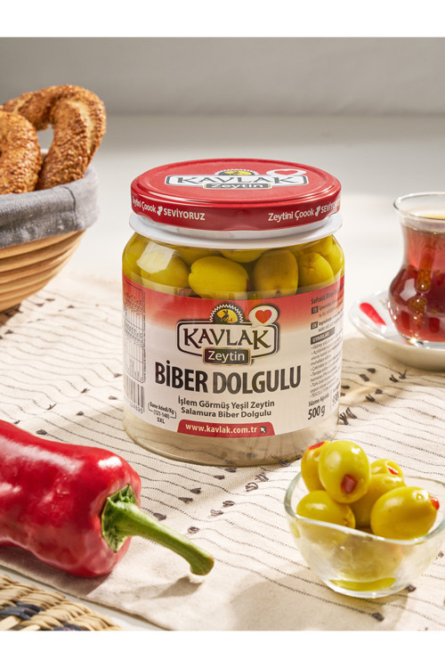 Biber Dolgulu Yeşil Zeytin 500 Gr