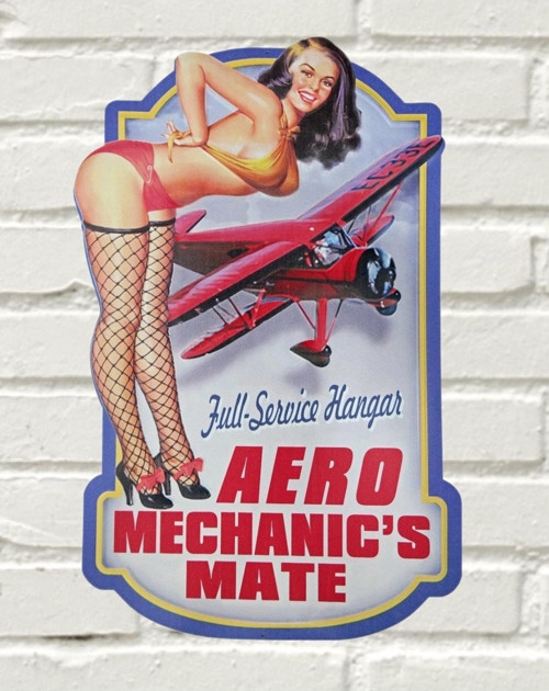 Aero Pinup Kızlı Uçak Temalı Metal Levha 67 cm
