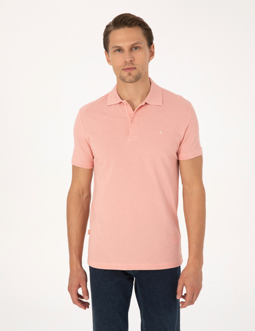 Gül Kurusu Slim Fit %100 Pamuk Kıvrılmaz Düğmeli Polo Yaka Basic Tişört 50325323-VR026