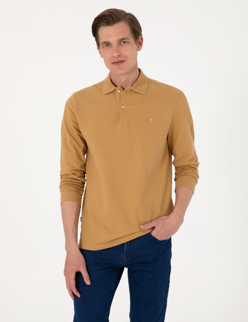Camel Slim Fit Kıvrılmaz Polo Yaka Basic Pike Sweatshirt 50314048-VR015