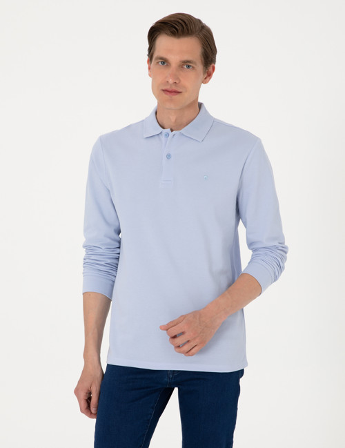 Açık Mavi Slim Fit Kıvrılmaz Polo Yaka Basic Pike Sweatshirt 50314048-VR003