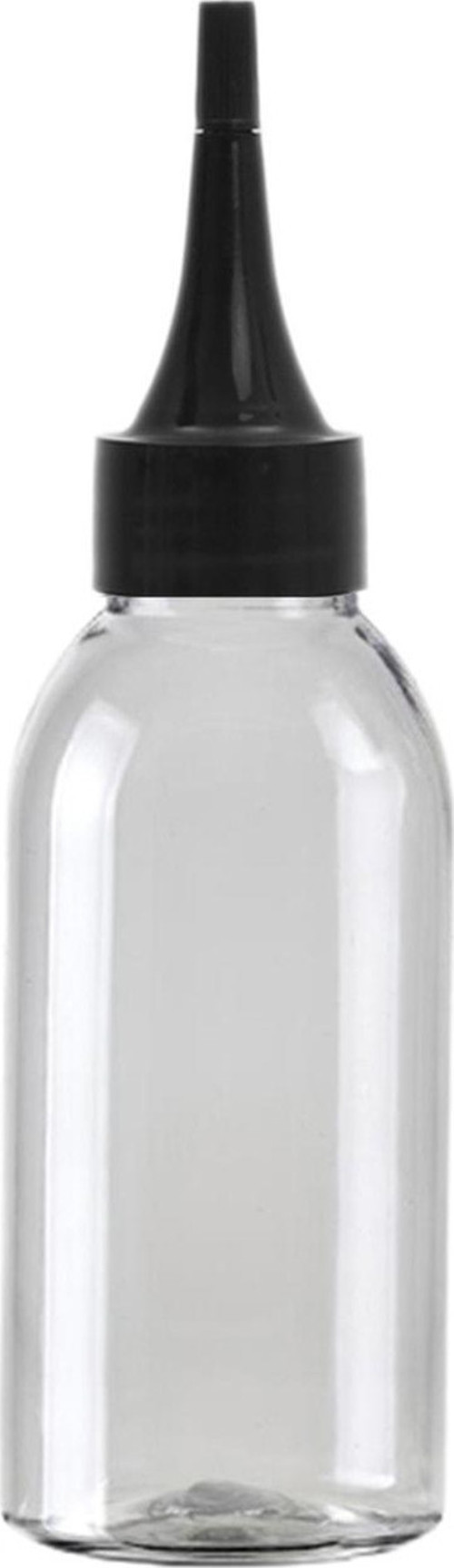 100 Adet - 150Ml Plastik Şeffaf Oval Boyunlu Şişe, Boş Siyah Sivri Uclu Damlalıklı Pet Şişe