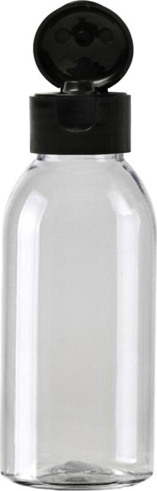 100 Adet - 100Ml Plastik Şeffaf Oval Boyunlu Şişe, Boş Açmalı Siyah Kapaklı Pet Şişe