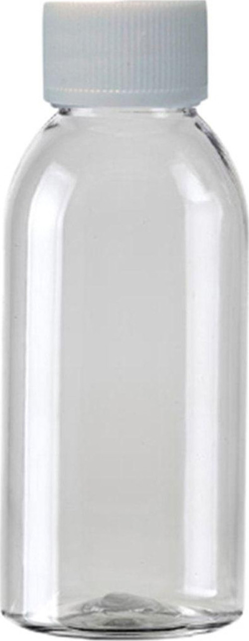 100 Adet - 100Ml Plastik Şeffaf Oval Boyunlu Şişe, Boş Düz Beyaz Kapaklı Pet Şişe