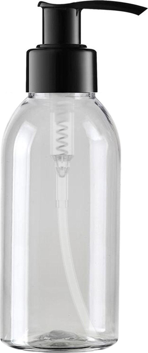 100 Adet - 100Ml Plastik Şeffaf Oval Boyunlu Şişe, Boş Siyah Sıvı Sabun Pompalı Pet Şişe