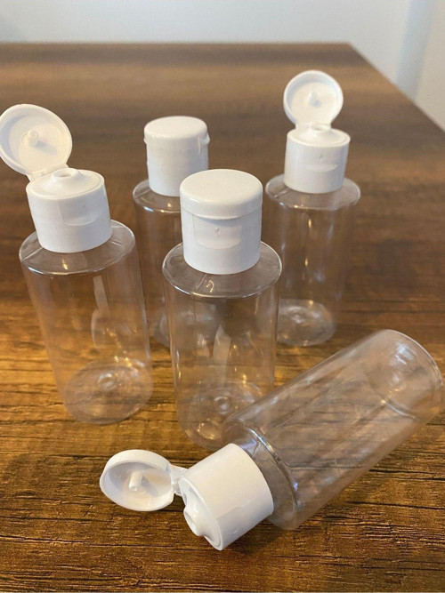 100 Adet 50 Ml Şeffaf Plastik Şişe + Flip Top Kapak Dezenfektan Şişesi Açmalı Kapak