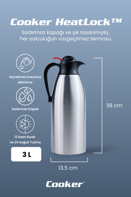 HeatLock 3 Litre Paslanmaz Çelik Büyük Boy Termos CKR2116
