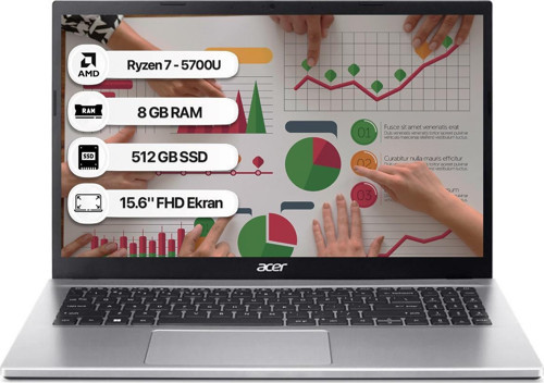Aspire 3 A315-44P Ryzen 7 5700U 8 GB 512 GB SSD Freedos 15.6" FHD 60 Hz Taşınabilir Bilgisayar NX.KSJEY.008