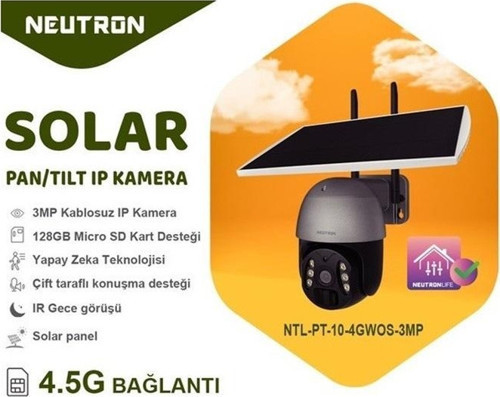 NTL-PT-10-4GWOS-3MP 3mp Ultra HD 360° 4mm Lens 4.5G 128GB SD Kart PAN/TİLT Dış Mekan Solar IP Kamera