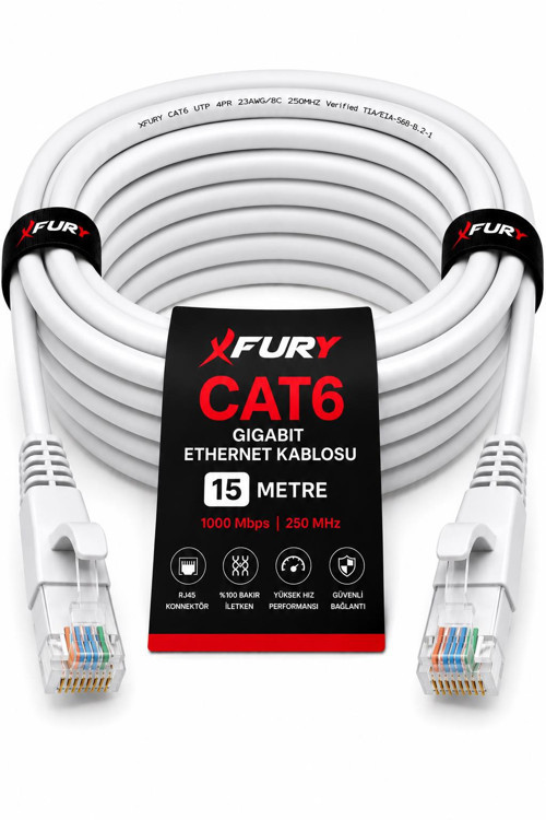 CAT6 Ethernet Kablosu 15 Metre RJ45 LAN İnternet Modem Router Bilgisayar Kablosu