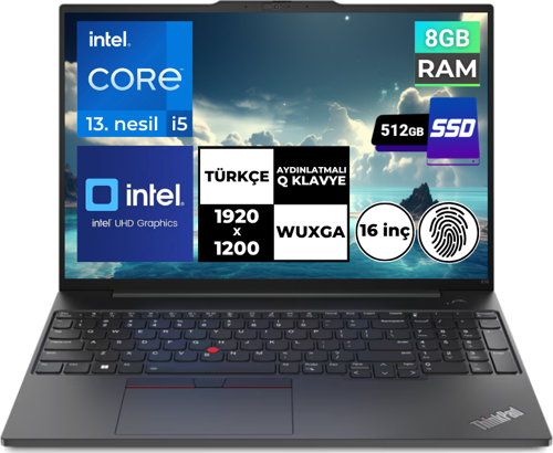 ThinkPad E16 Gen1 i5-1335U 8 GB 512 GB SSD 16" WUXGA Freedos 21JN0008TX BT4