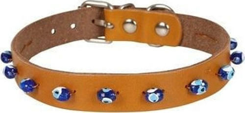 Boncuklu Deri Küçük Irk Köpek ve Kedi Boyun Tasması Xlarge Camel 1.5x26-30 Cm