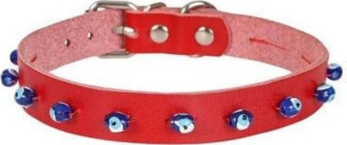 Boncuklu Deri Küçük Irk Köpek ve Kedi Boyun Tasması Xlarge Kırmızı 1.5x26-30 Cm