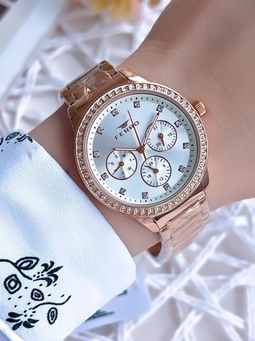Rose Gold Renk İç Fonksiyonları Aktif 3 Atm Çelik Kordon Kadın Kol Saati BFM21077AWT-C