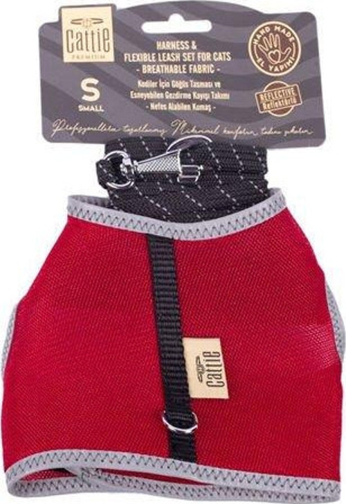 Havalı Dokuma Kedi Göğüs ve Gezdirme Takımı Small Kırmızı 1x20-30 Cm