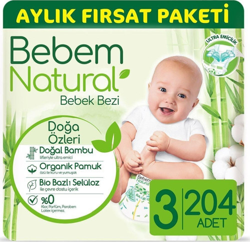 Bebek Bezi 3 Beden Midi Aylık Fırsat Paketi 204 Adet