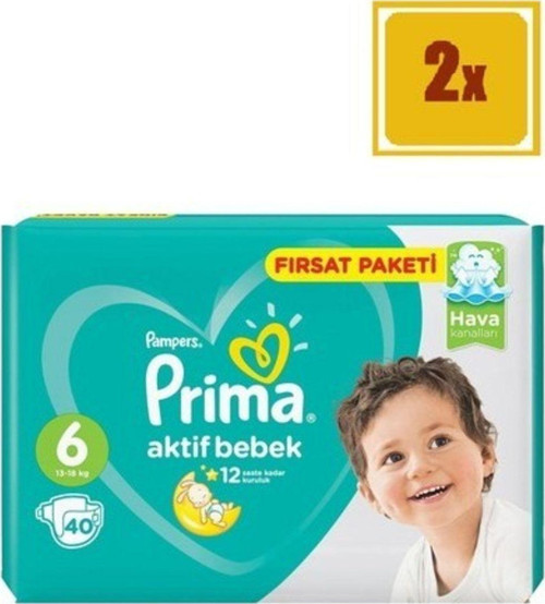 Bebek Bezi 6 Beden 13-18 Kg 40 Adet 2'li Paket 80 Adet