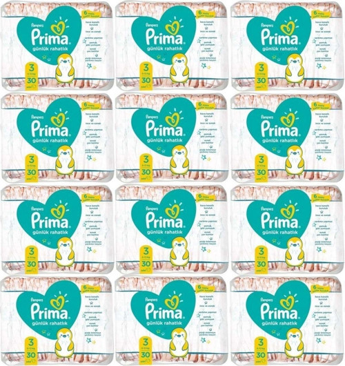 Bebek Bezi Günlük Rahatlık 3 Beden-numara 6-10 Kg Midi 30 Lu 12 Paket 360 Adet