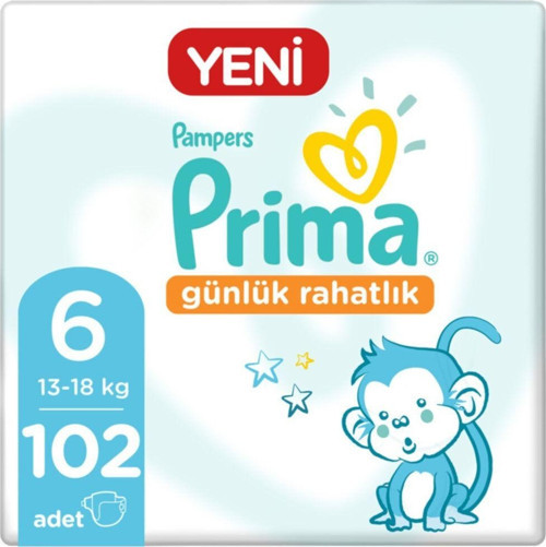 Bebek Bezi Günlük Rahatlık 6 Beden 102 Adet Yeni Aylık Paket