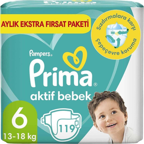 Bebek Bezi Aktif Bebek 6 Beden 119 Adet Ekstra Large Aylık Fırsat Paketi