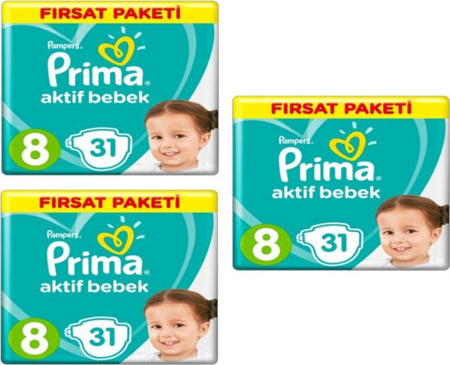 Unisex Bebek Bezi Aktif Bebek 8 Beden 31 Adet Paketi 103 3 lü Paket 93 Adet