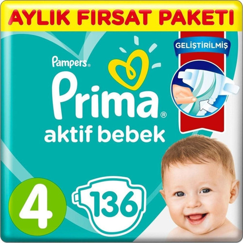 Bebek Bezi Aktif Bebek 4 Beden Aylık Fırsat Paketi 136 Adet
