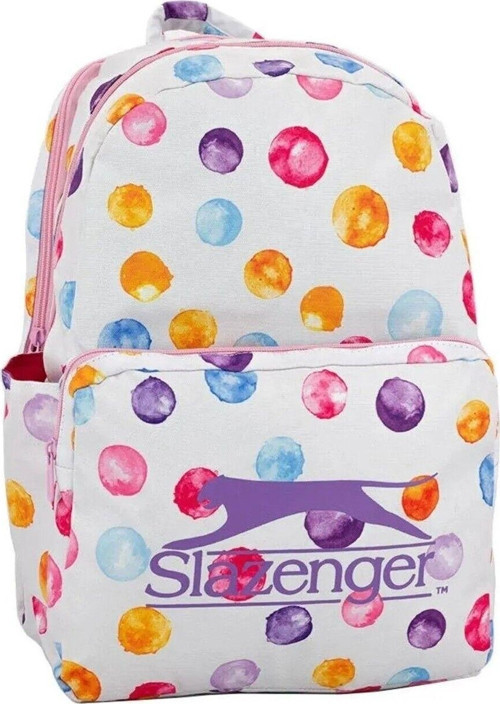 Pembe Puantiyeli Slazenger Okul Sırt Çantası Üç Gözlü Su Geçirmez (YERLİ ÜRETİM)(1Yıl Garantili)