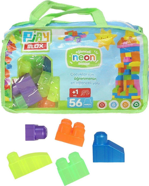 Play Blox Yapı Oyuncakları 2908 Neon Renkler Mega Blok Seti 56 Parça Yeşil Çantalı