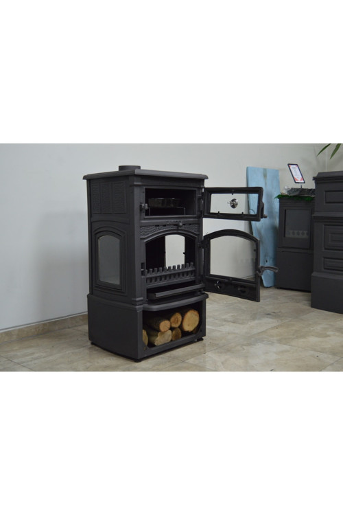 flamestove Sirius Maxi 3 Camlı Kuzineli Yan Kapaklı Odunluklu Döküm Soba