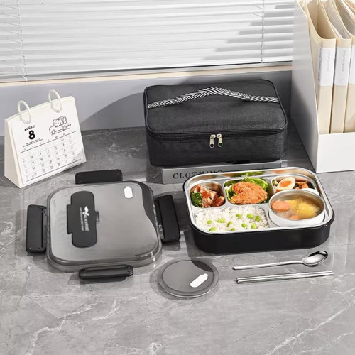 304 Paslanmaz Çelik Lunch Box 2400 ML Termal Taşıma Çantalı 5 Bölmeli Sızdırmaz Yemek Kabı Çatal Kaşık Dahil Si
