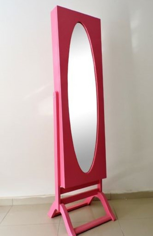 Takı Dolabı ST Boy Ayna Kayın MDF Parlak PEMBE Lake Boya Natüre Klasik El Yapım