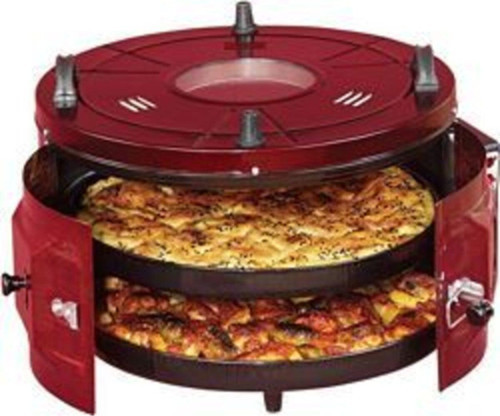Xx-179 Çift Tepsili (45 Cm Standart ) Önden Camlı Yuvarlak Davul Fırın Bordo