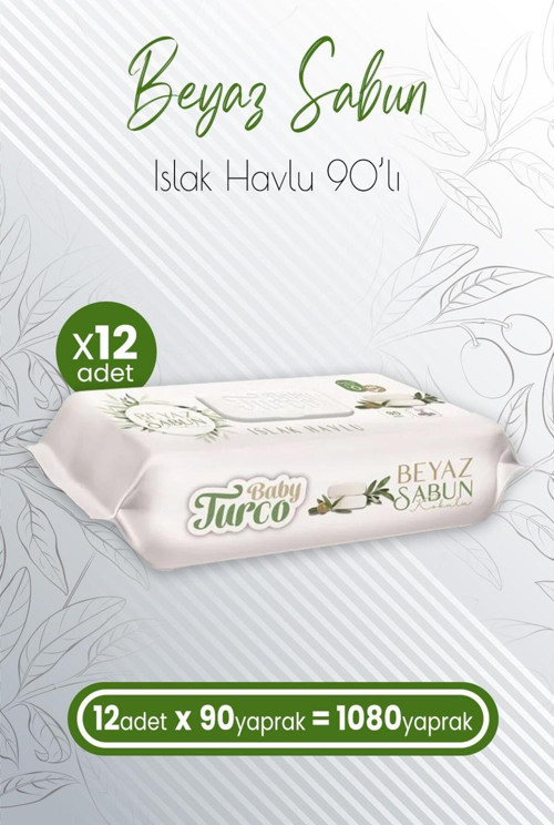 Islak Havlu Beyaz Sabun Kokulu 90' lı x 12 Adet (1080 Yaprak)