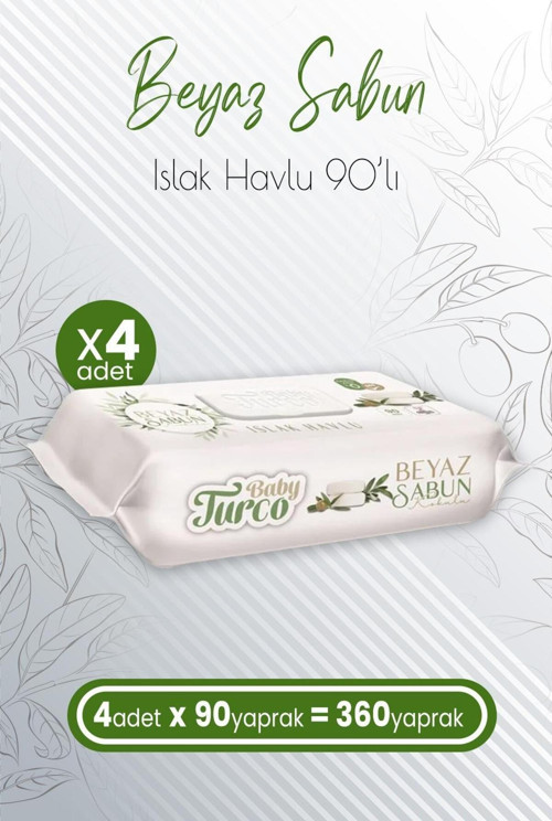 Islak Havlu Beyaz Sabun Kokulu 90' lı x 4 Adet (360 Yaprak)