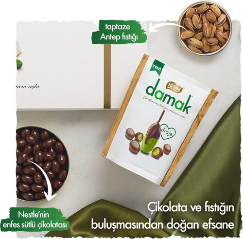 Damak Sütlü Çikolata Kaplı Antep Fıstıklı Draje 50 Gr X 6 Adet