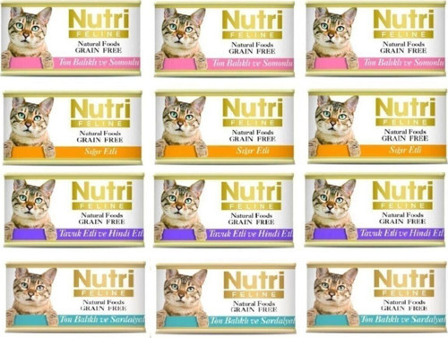 4 Çeşit Karma Tahılsız Kedi Konservesi 85 Gr. X 12 Adet