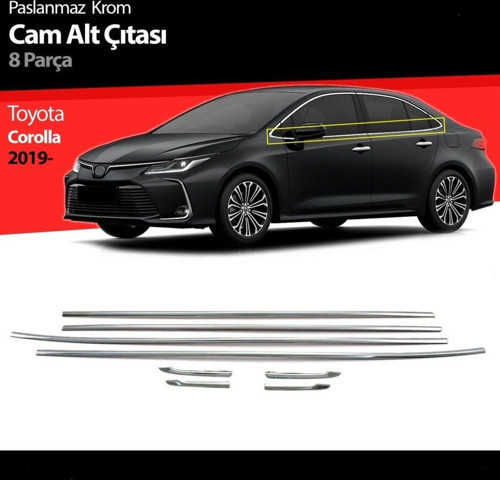 Toyota Corolla Cam Kenar Alt Çıtası Kromu 8 Parça 2019