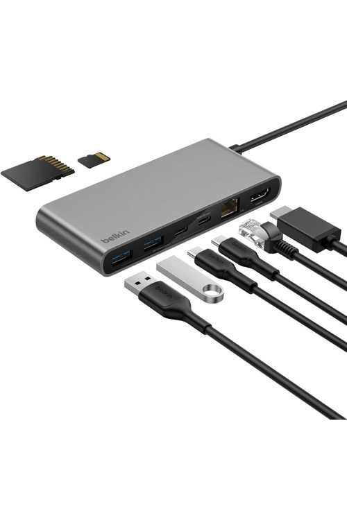 Connect 8 Portlu USB-C Hub, 4K@60Hz 100 W PD, 2,5 Gbps Ethernet - Gri