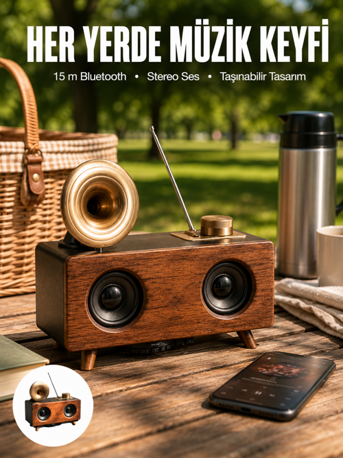 uygun Bluetooth Hoparlör Ahşap Klasik Retro Gramofon Bluetooth Müzik Kutusu popüler
