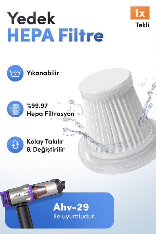 AHV-29 Uyumlu Yedek HEPA Filtre Tekli | Yıkanabilir Araç Süpürgesi Filtresi | %99.97 Filtrasyo