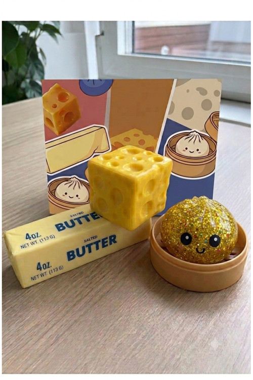 Çin Mantısı Butter Tereyağı Squishy Cheese Peynir Squishy 3’Lü Set Sukuşi Rainbow Slow Rising Oyuncak