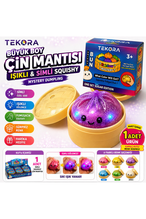 Büyük Boy Işıklı Simli Çin Mantısı Bun Squishy Oyuncak | Mystery Dumpling | Sürpriz Sıkılabilir Stres Oyuncağı - 1 Adet