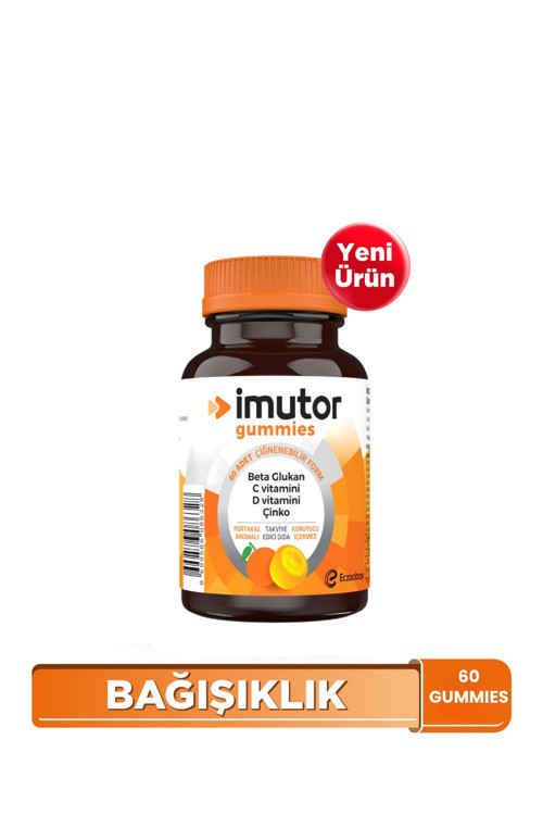 Imutor Gummies 60 Çiğnenebilir Form – Aile Boyu Kullanım - Beta Glukan, C, D Vitamini, Çinko - Bağışıklık