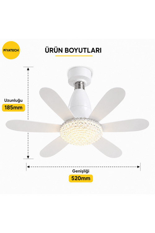E27 Duylu Kumandalı 6 Kanatlı Pervaneli Led Tavan Lambası 30W 3 Renk Işıklı Fanlı Avize